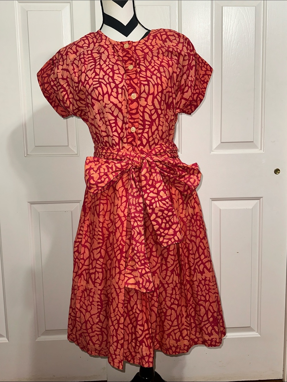 Sika X Anthropologie Red and Coral Abstract Belted Dress